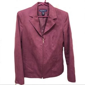 Evan Picone Blazer Faux Suede Mock Moto Style Zip Up Shoulder Pads Lilac Size 6